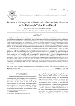 Dry Season Discharge and Sediment Yield of the Northern Tributaries of the Kathmandu Valley, Central Nepal