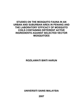 Studies on the Mosquito Fauna in an Urban And