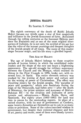 The Eighth Centenary of the Death of Rabbi Jehuda Halevi Focuses Our Minds Upon a Star of First Magnitude and Brilliance in the Jewish Firmament of Fame