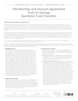 Membership and Account Agreement Truth-In-Savings Electronic Fund Transfers