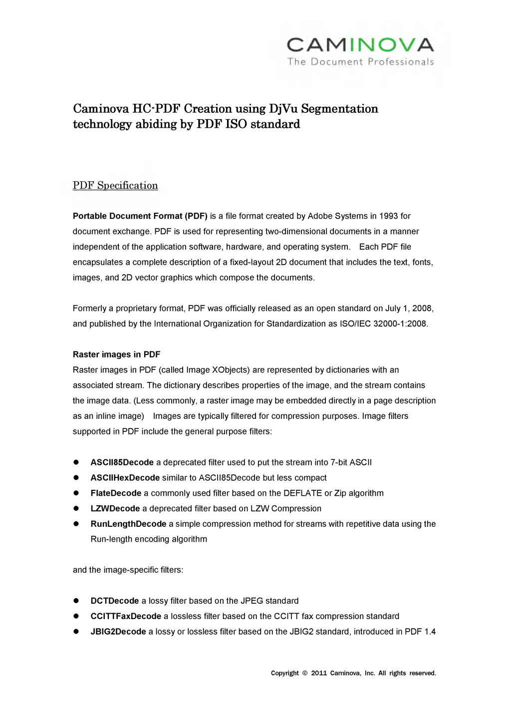 Caminova HC-PDF Creation Using Djvu Segmentation Technology