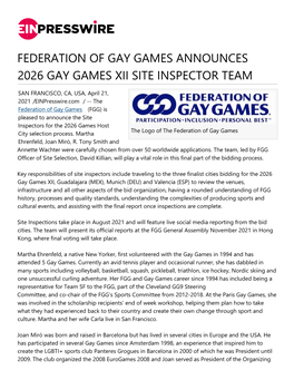 Federation of Gay Games Announces 2026 Gay Games Xii Site Inspector Team