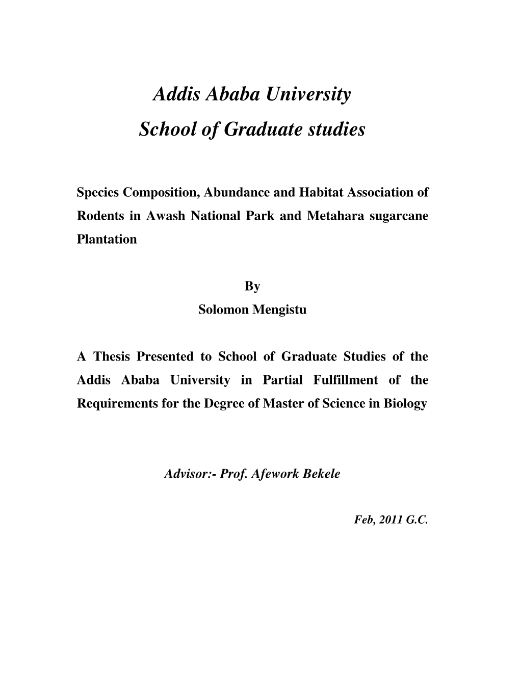 Addis Ababa University School of Graduate Studies