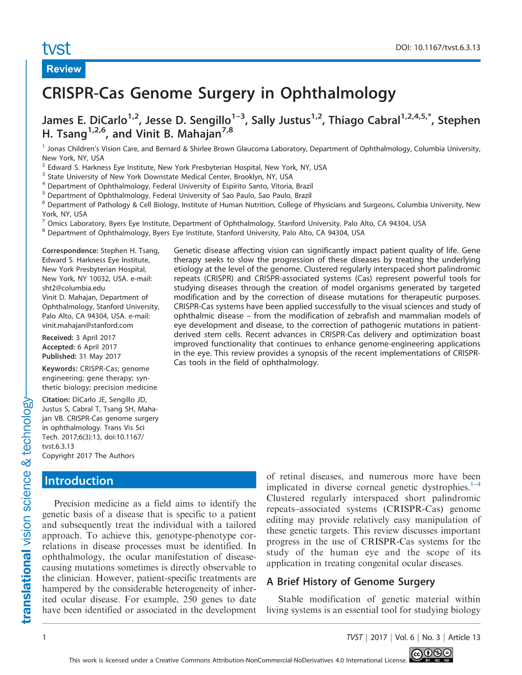 CRISPR-Cas Genome Surgery in Ophthalmology
