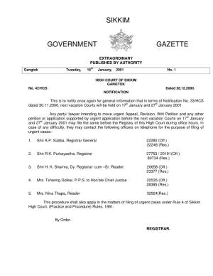 Sikkim Government Gazette, Extraordinary No
