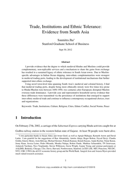 Trade, Institutions and Ethnic Tolerance: Evidence from South Asia