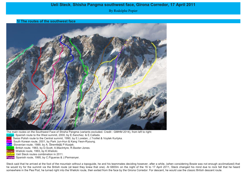 Ueli Steck, Shisha Pangma Southwest Face, Girona Corredor, 17 April 2011 by Rodolphe Popier