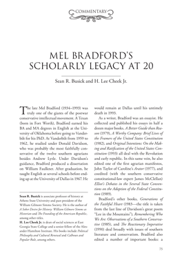 Mel Bradford's Scholarly Legacy at 20