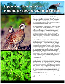 P2325 Supplemental Food and Cover Plantings for Bobwhite Quail in Mississippi