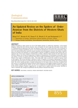 An Updated Review on the Spiders of Order Araneae from the Districts of Western Ghats of India Misal P