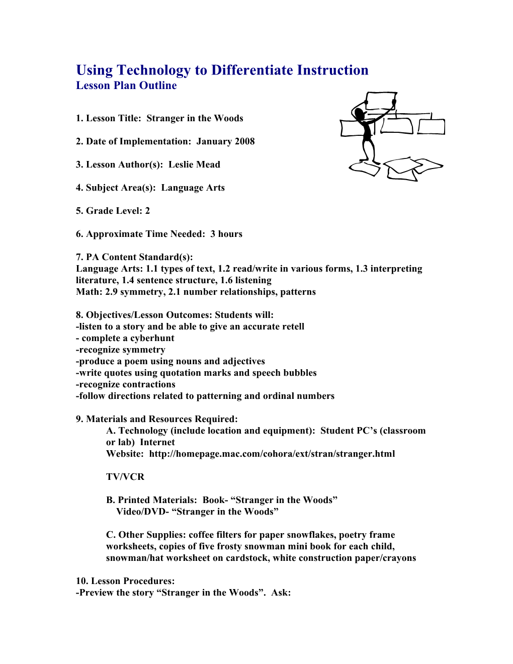 Using Technology to Differentiate Instruction Lesson Plan Outline s1