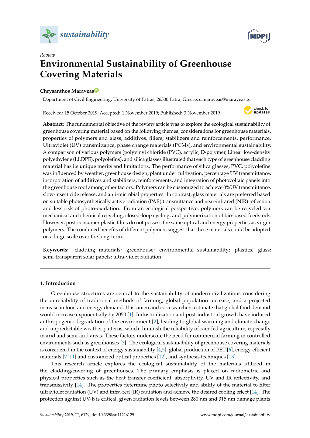 Environmental Sustainability of Greenhouse Covering Materials