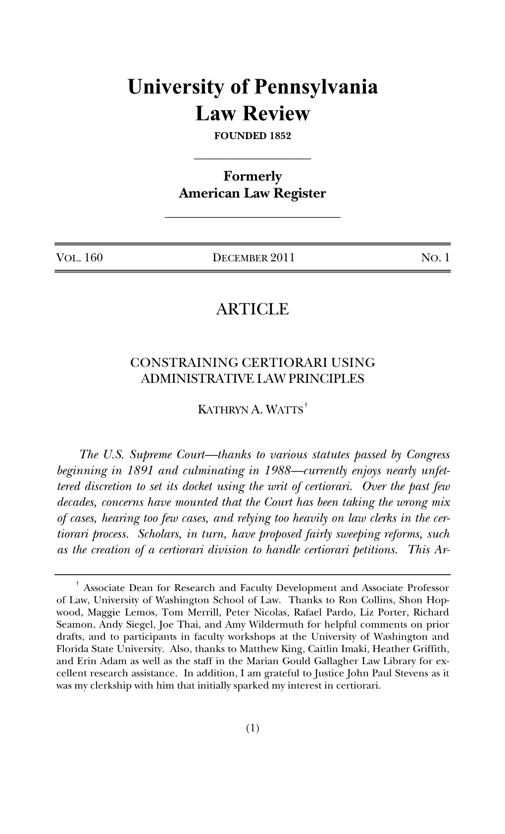 Constraining Certiorari Using Administrative Law Principles