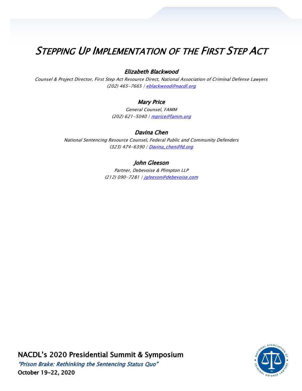 Stepping up Implementation of the First Step Act