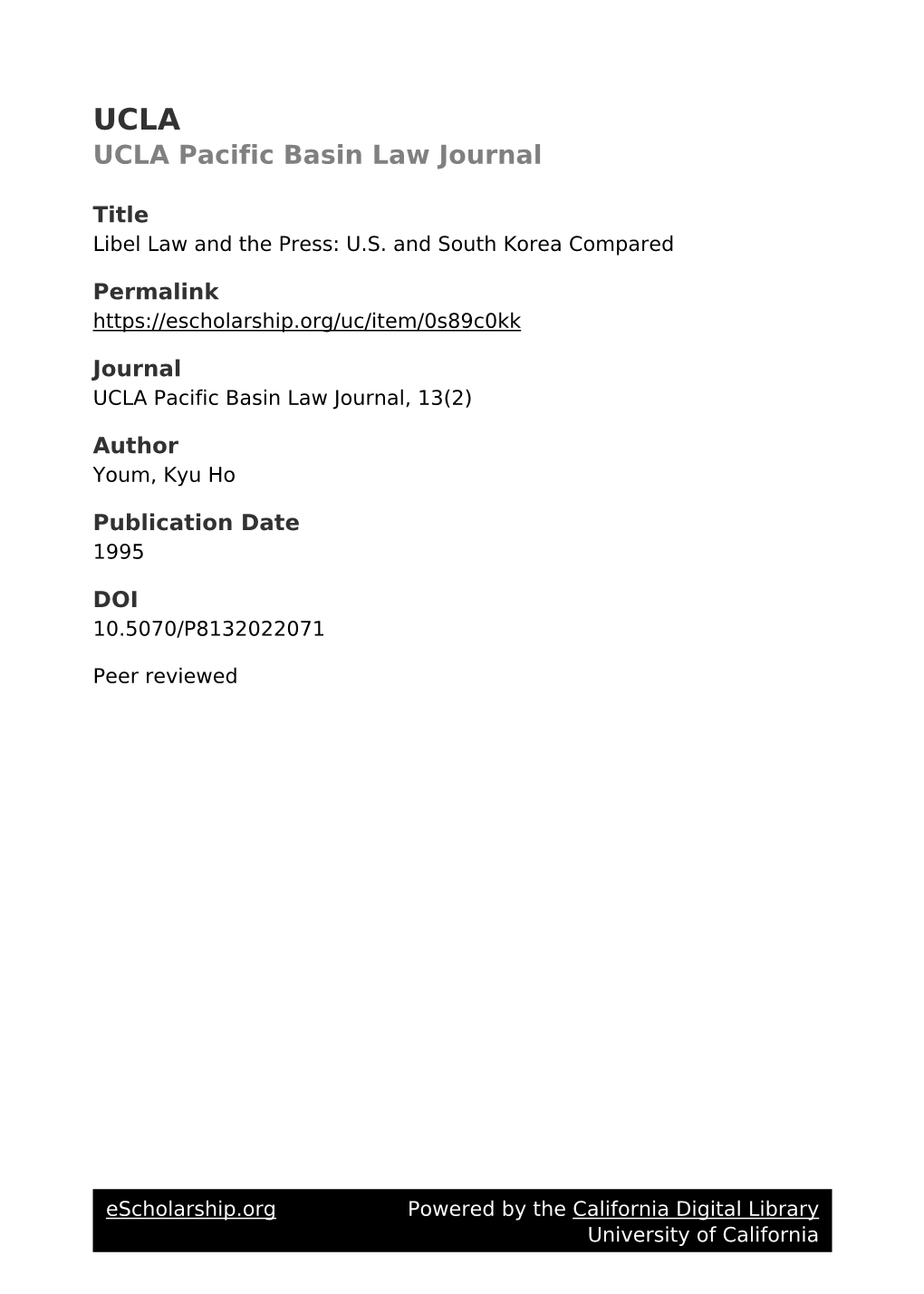 Libel Law and the Press: U.S. and South Korea Compared