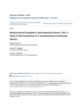 Morphometrical Variability in Helicotylenchus Steiner, 1945. 4 : Study of Field Populations of H