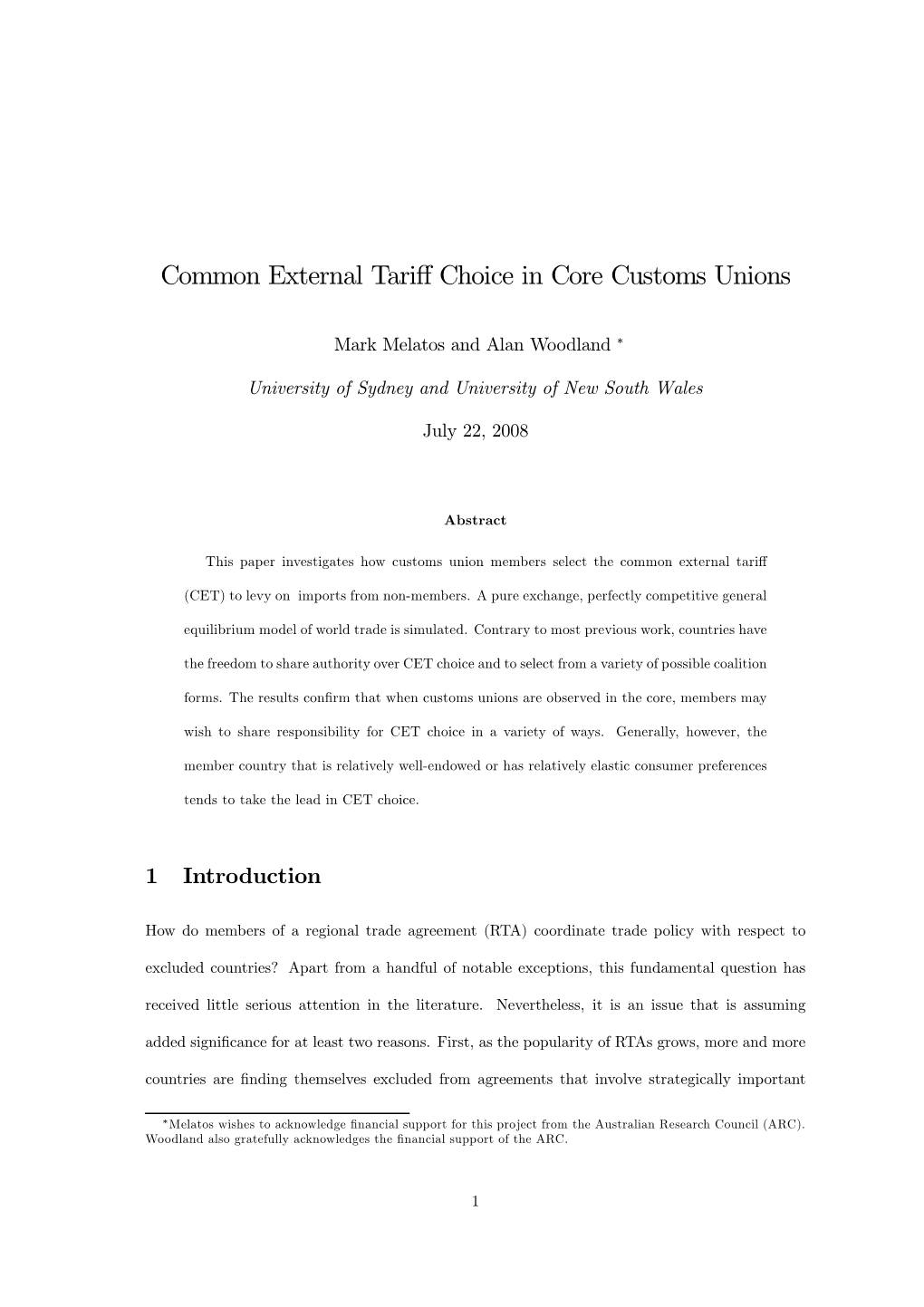 Common External Tariff Choice in Core Customs Unions