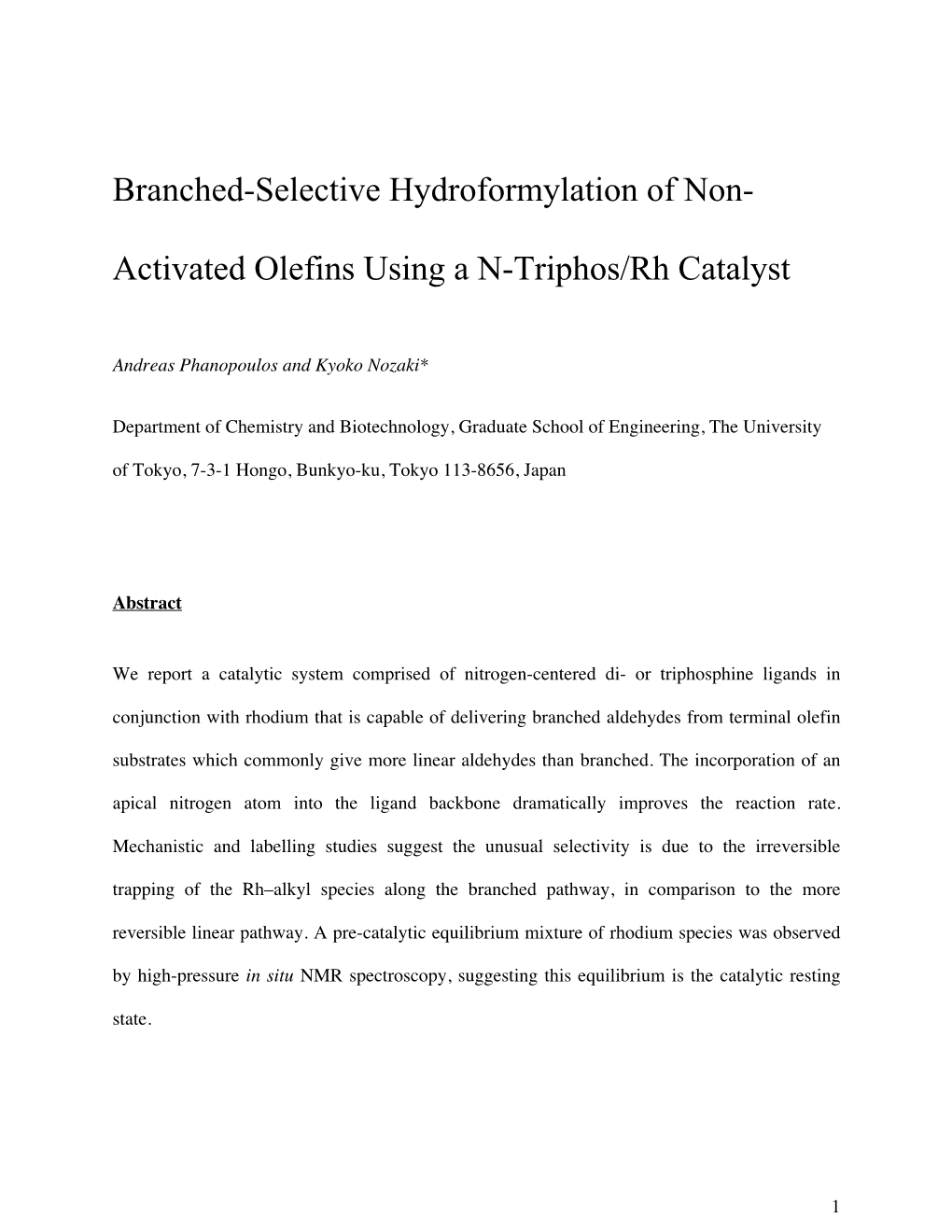 Branched-Selective Hydroformylation of Non