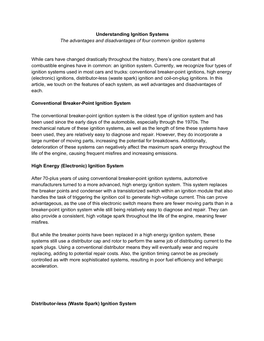 Understanding Ignition Systems the Advantages and Disadvantages of Four Common Ignition Systems