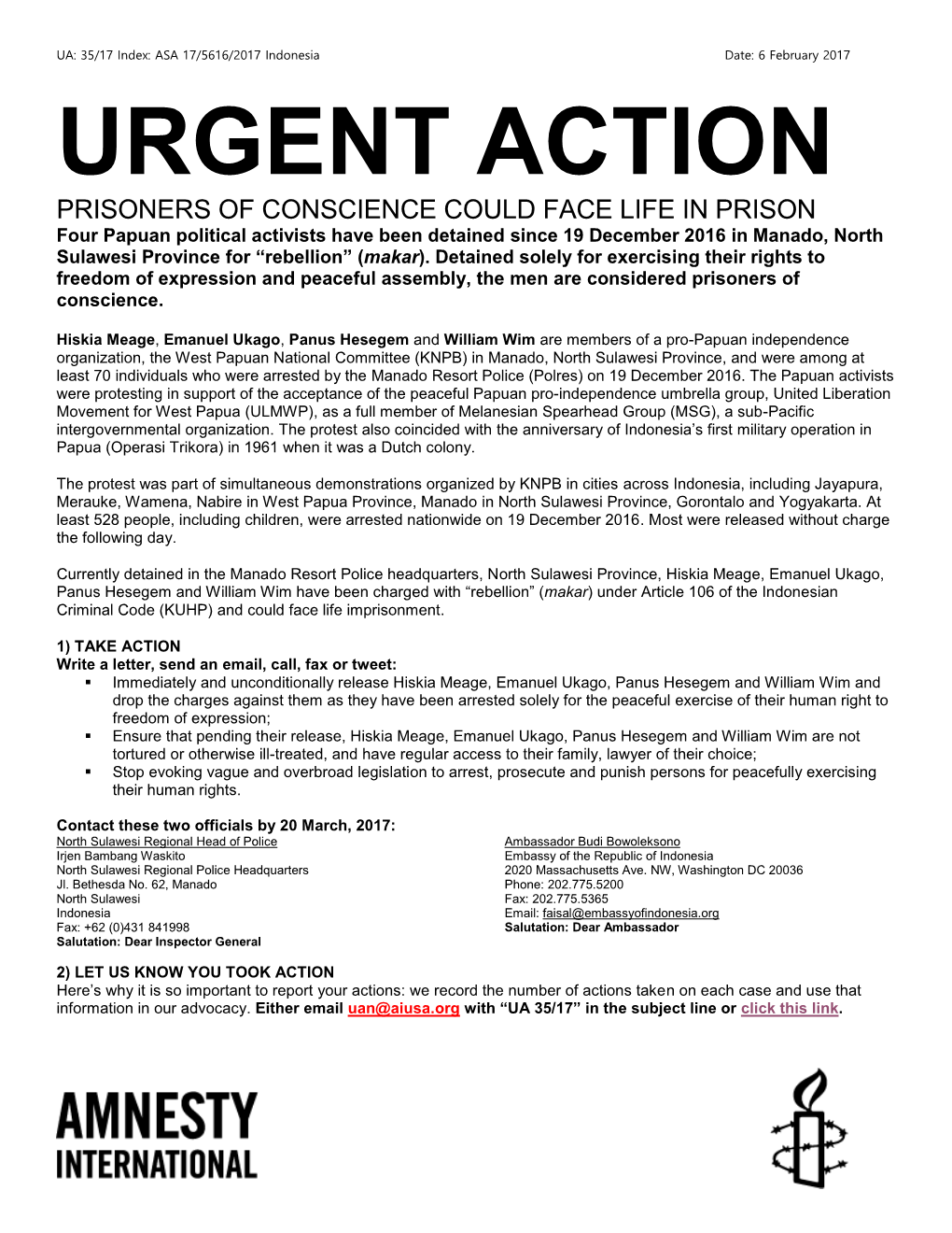 Urgent Action