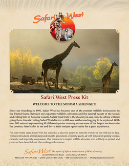 Safari West Press Kit WELCOME to the SONOMA SERENGETI