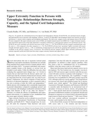 Upper Extremity Function in Persons with Tetraplegia: Relationships