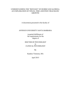 “Refugee” of Hurricane Katrina: an Exploration of Titles, Time and Post-Traumatic Growth