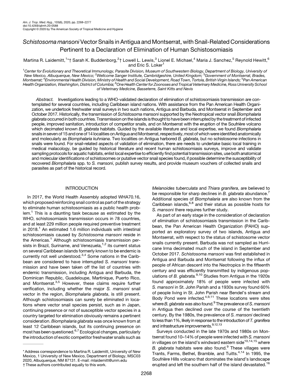 Schistosoma Mansoni Vector Snails in Antigua and Montserrat, with Snail-Related Considerations Pertinent to a Declaration of Elimination of Human Schistosomiasis