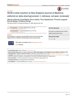 ISCB's Initial Reaction to New England Journal of Medicine Editorial On
