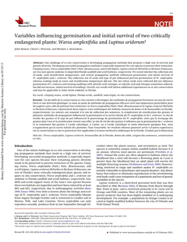 Variables Influencing Germination and Initial Survival