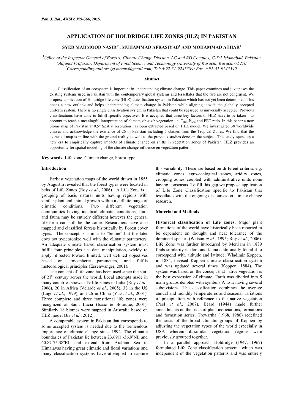 Application of Holdridge Life Zones (Hlz) in Pakistan