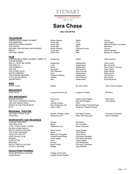 Sara Chase Theatrical Resume