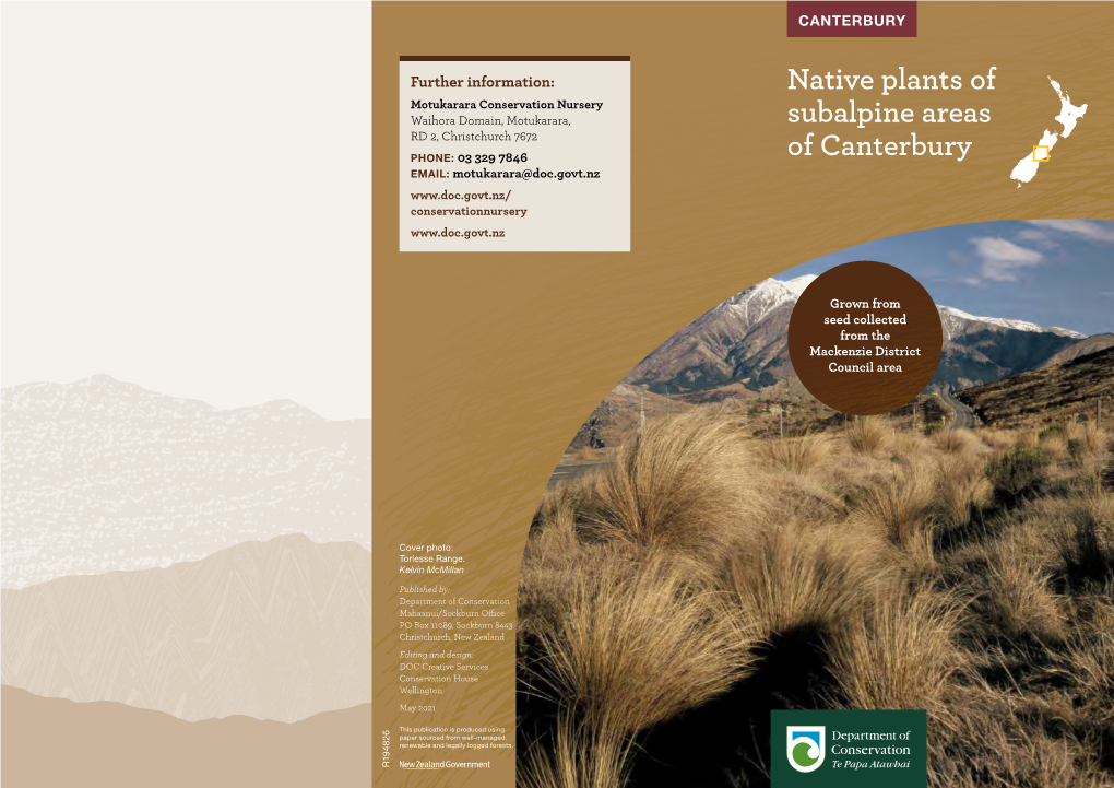 Native Plants of Subalpine Areas of Canterbury Brochure