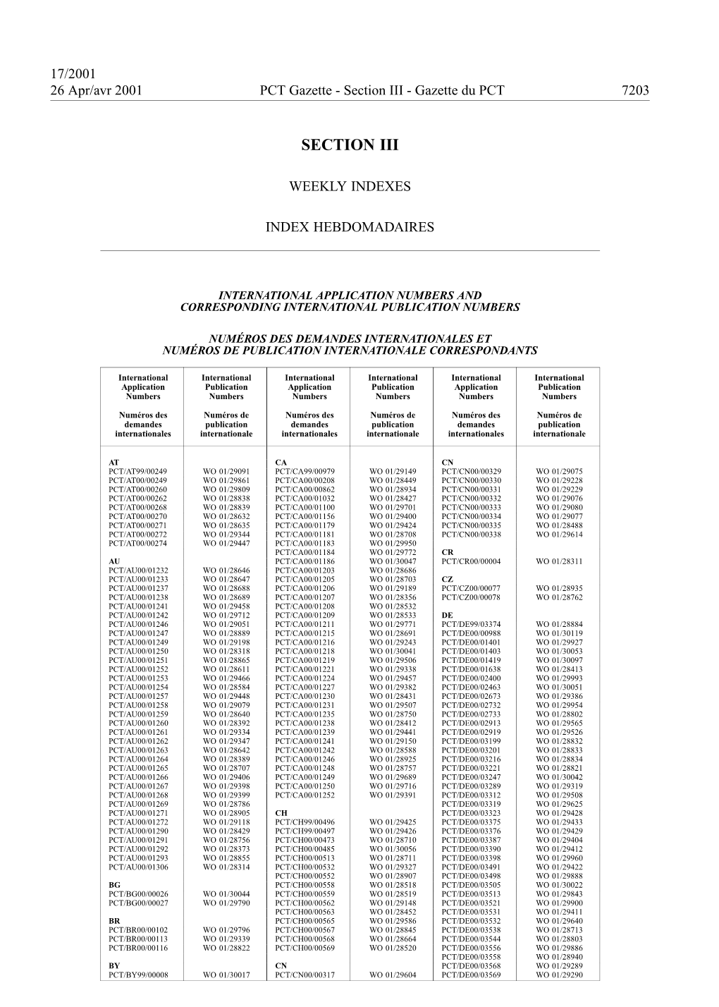 PCT Gazette, Weekly Issue No. 17, 2001