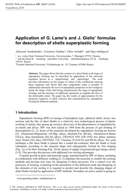 Application of G. Lame's and J. Gielis' Formulas for Description of Shells