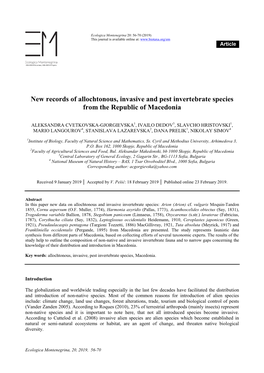 New Records of Allochtonous, Invasive and Pest Invertebrate Species from the Republic of Macedonia