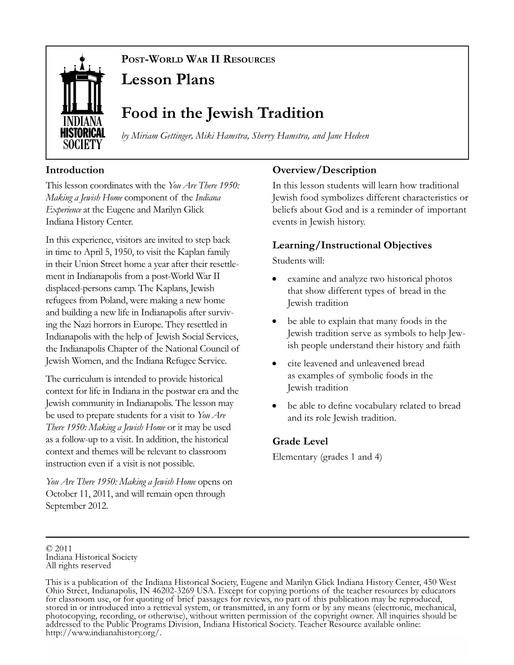 Lesson Plans Food in the Jewish Tradition by Miriam Gettinger, Miki Hamstra, Sherry Hamstra, and Jane Hedeen