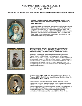 Beauties of the Gilded Age: Peter Marié's Miniatures of Society Women