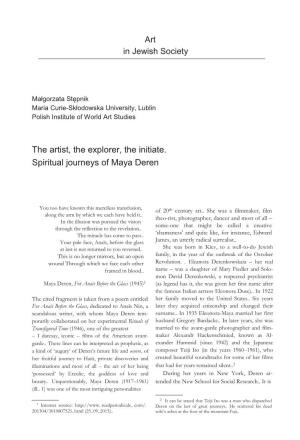 The Artist, the Explorer, the Initiate. Spiritual Journeys of Maya Deren