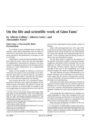 On the Life and Scientific Work of Gino Fano* by Alberto Collino†, Alberto Conte‡, and Alessandro Verra§