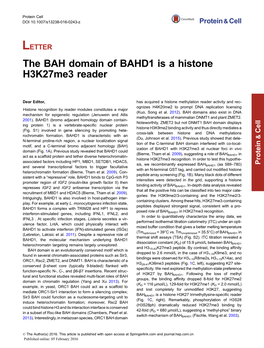 The BAH Domain of BAHD1 Is a Histone H3k27me3 Reader