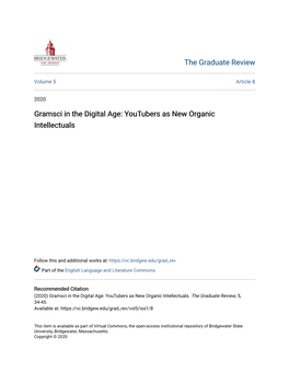 Gramsci in the Digital Age: Youtubers As New Organic Intellectuals