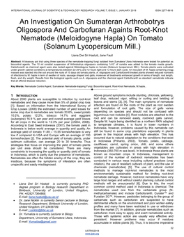 An Investigation on Sumateran Arthrobotrys Oligospora and Carbofuran Againts Root-Knot Nematode (Meloidogyne Hapla) on Tomato (Solanum Lycopersicum Mill.)