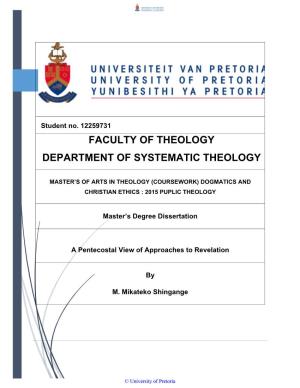 Faculty of Theology Department of Systematic Theology