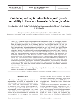 Coastal Upwelling Is Linked to Temporal Genetic Variability in the Acorn Barnacle Balanus Glandula