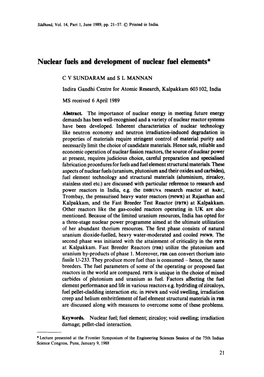 Nuclear Fuels and Development of Nuclear Fuel Elements*
