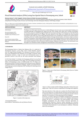 Flood Potential Analysis (Fpan) Using Geo-Spatial Data in Penampang Area, Sabah