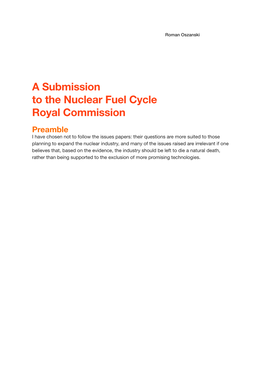 A Submission to the Nuclear Fuel Cycle Royal Commission
