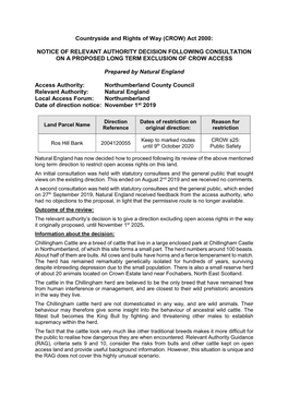 Countryside and Rights of Way (CROW) Act 2000: NOTICE of RELEVANT AUTHORITY DECISION FOLLOWING CONSULTATION on a PROPOSED LONG T
