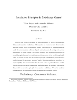 Revelation Principles in Multistage Games∗